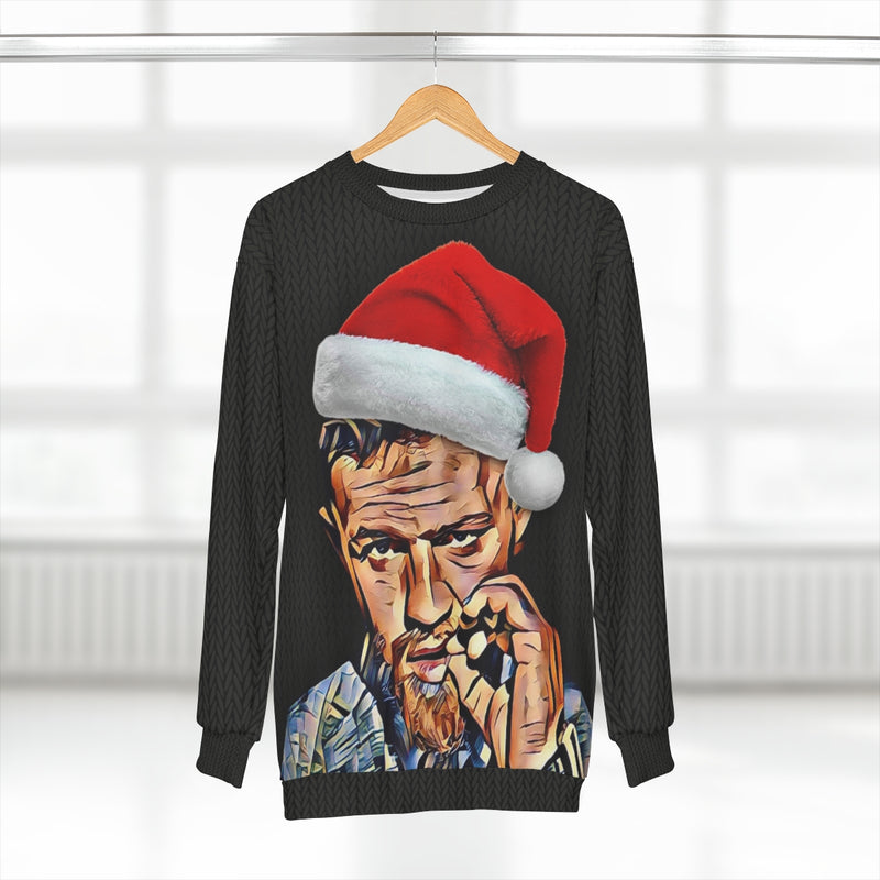 Conor McGregor Ugly Christmas Sweater Art UFC MMA Fight AOP Black Unisex Sweatshirt