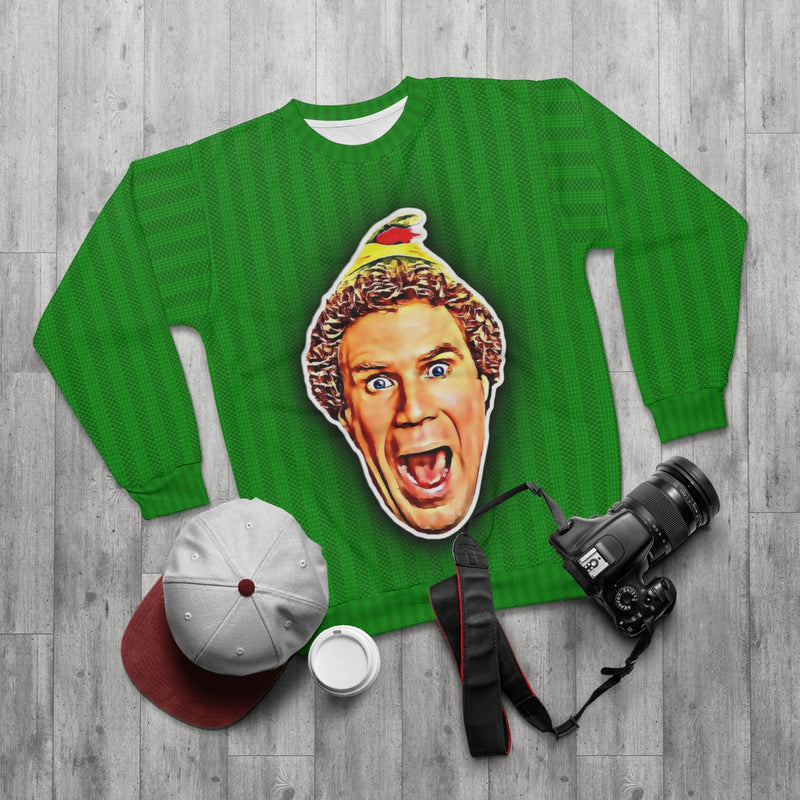Buddy The Elf • Ugly Christmas Sweater • Green Design • AOP Unisex Sweatshirt