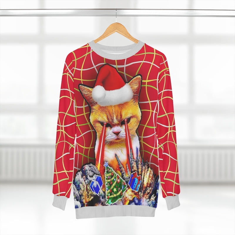 Grinch Cat Ugly Christmas Sweater Red Xmas Party Sweatshirt AOP Unisex