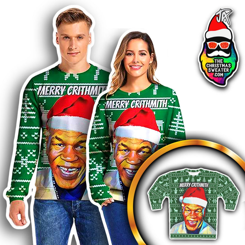 Mike Tyson UGLY CHRISTMAS SWEATER “Crithmith” Lisp Funny Xmas Party Sweatshirt - JohnnyAppz