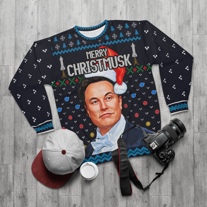 Elon Musk Ugly Christmas Sweater Tesla Doge Mars Spacex Twitter Party AOP Unisex