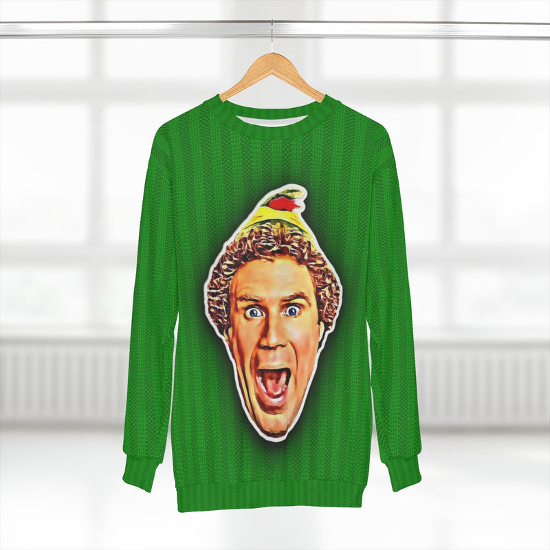 Buddy The Elf • Ugly Christmas Sweater • Green Design • AOP Unisex Sweatshirt