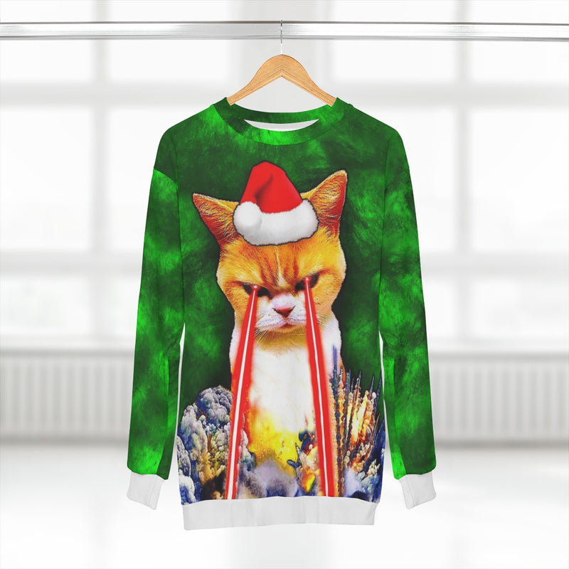 Grinch Cat Ugly Christmas Sweater Green Holiday Party AOP Unisex Sweatshirt