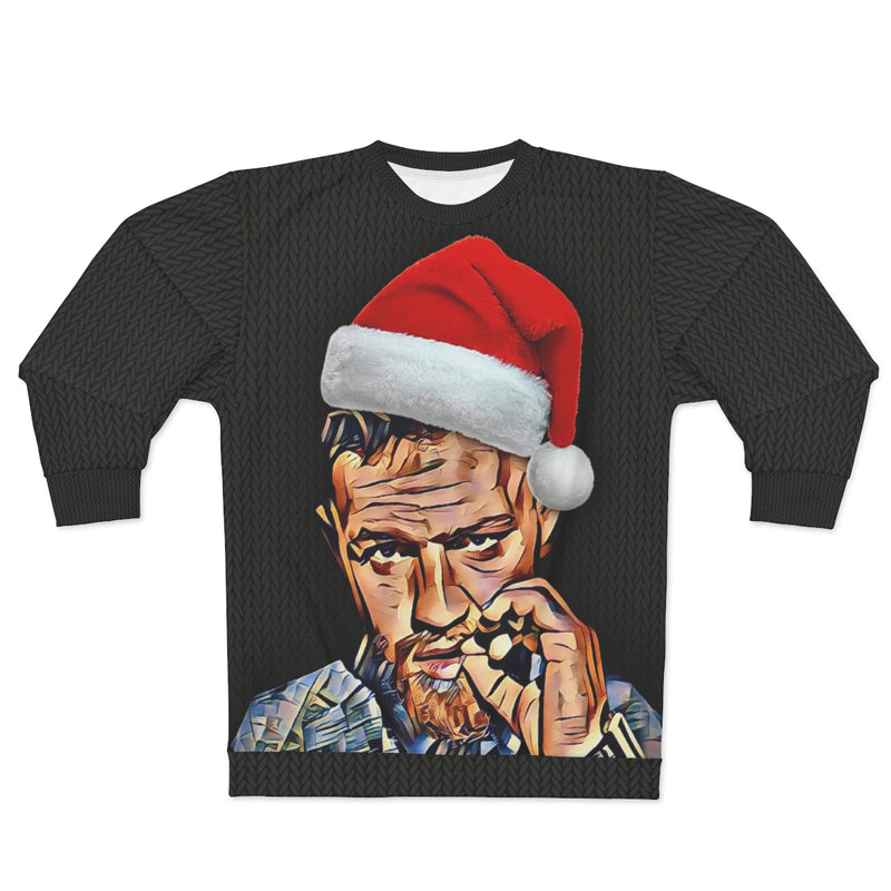 Conor McGregor Ugly Christmas Sweater Art UFC MMA Fight AOP Black Unisex Sweatshirt