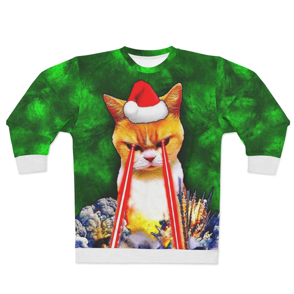 Grinch Cat Ugly Christmas Sweater Green Holiday Party AOP Unisex Sweatshirt