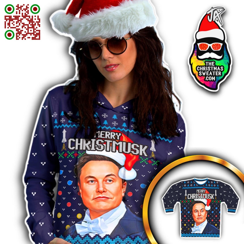 Elon Musk Ugly Christmas Sweater Tesla Doge Mars Spacex Twitter Party AOP Unisex